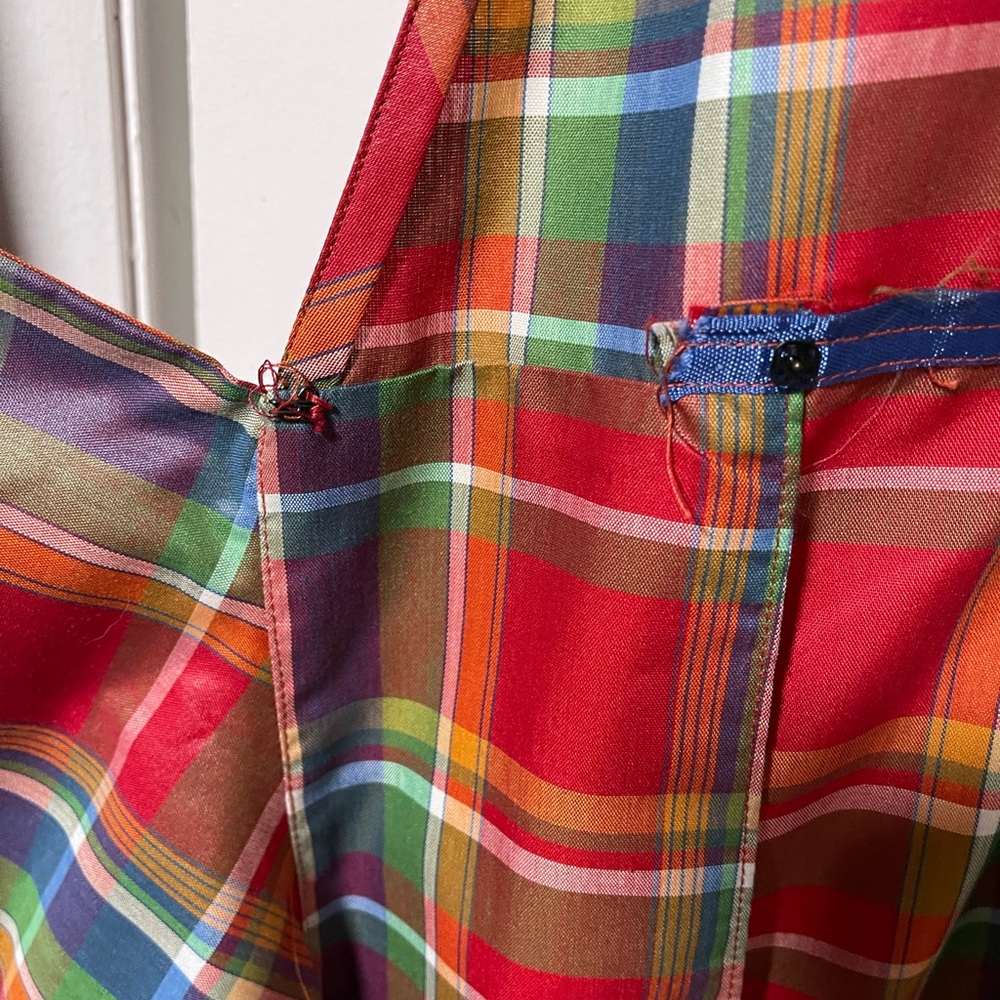 Vintage Plaid Wrap Midi Dress with Ruffles - Red and Green - Picture 3 of 6